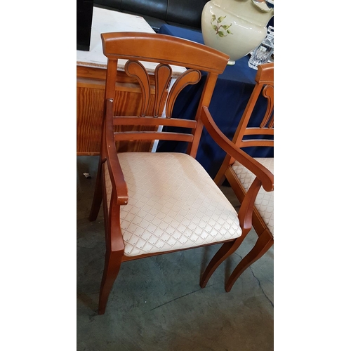 29 - 3 x Classic Wooden Chairs; 1 x Carvers with Beige Fabric Seats (One A/F)