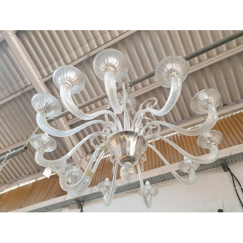 167 - 12-Arm Glass Chandelier with Hanging Crystals (Overall Diameter Approx 105cm) (A/F One Arm is Broken... 