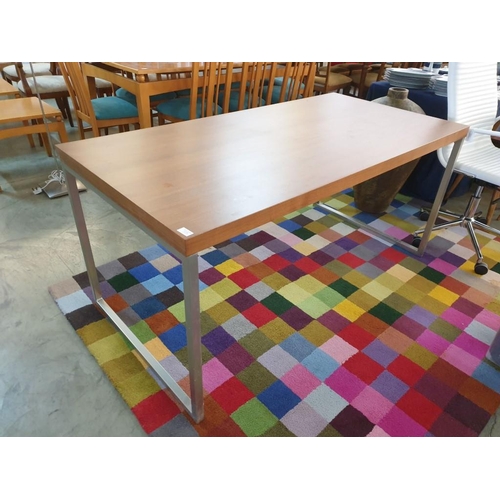 498 - Rectangular Wood Effect Dinning Table with Square Chrome Legs (160cm x 80cm x 74cm)