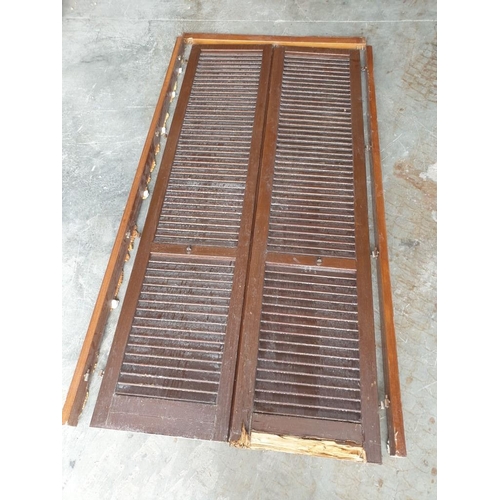 507 - Solid Wood Double Opening Louvred Shutter with Frame (Approx 118 x 230cm) (NB A/F One Rotten at Bott... 