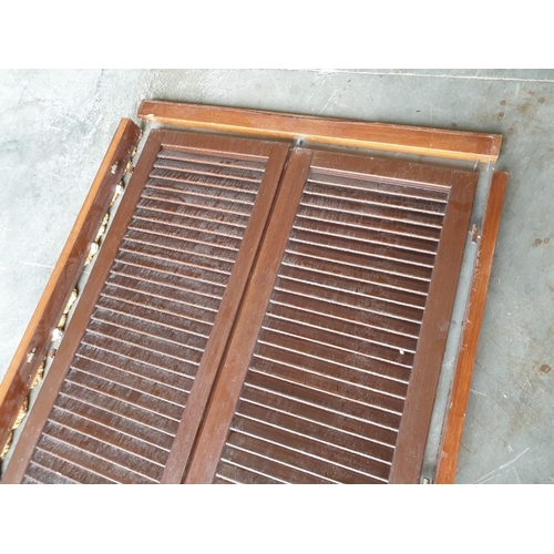 507 - Solid Wood Double Opening Louvred Shutter with Frame (Approx 118 x 230cm) (NB A/F One Rotten at Bott... 