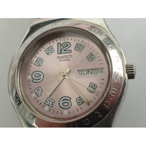 723 - Swatch Irony Ladies Watch, Stainless Steel with Pink Face, Date, Model SR6265W (Quartz, Un-Tested)