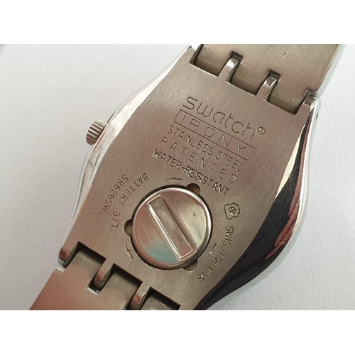 723 - Swatch Irony Ladies Watch, Stainless Steel with Pink Face, Date, Model SR6265W (Quartz, Un-Tested)