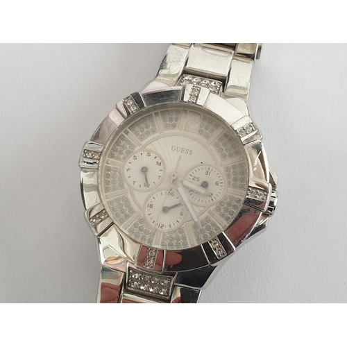 724 - Guess Ladies Watch, Stainless Steel Set with Clear Stones, Model W12080LI, Quart, Un-Tested