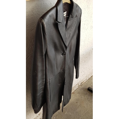 340 - Black Leather Classic Style Ladies Coat (Size 12/14)