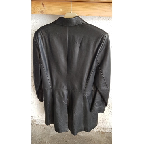 340 - Black Leather Classic Style Ladies Coat (Size 12/14)