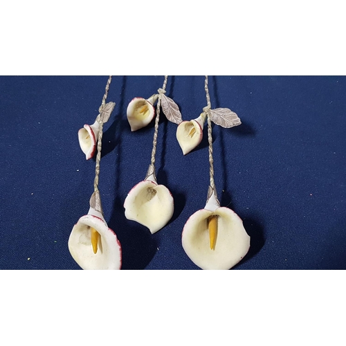 112 - 3 x 'Via Veneto' Flower Ornaments; Long Stem Twisted White Metal with Ceramic Lilly Flowers (Approx.... 