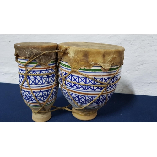 117 - Moroccan Ceramic Drum Set (H:19cm, Ø9cm, Ø14cm) (A/F)