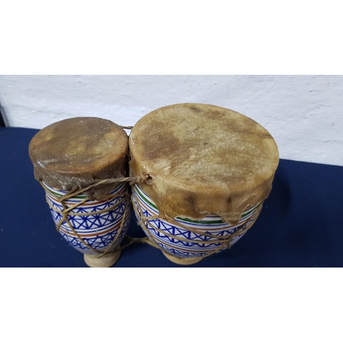 117 - Moroccan Ceramic Drum Set (H:19cm, Ø9cm, Ø14cm) (A/F)