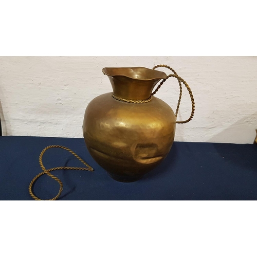 126 - Large Brass Vase (A/F) with Twisted Handles (One Need Repair) (H:27.5cm)