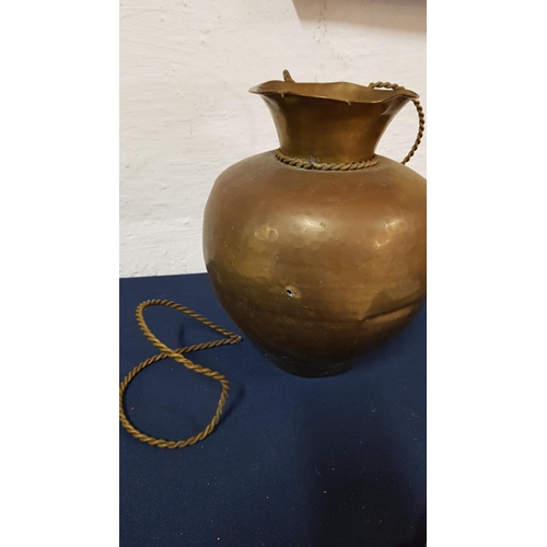 126 - Large Brass Vase (A/F) with Twisted Handles (One Need Repair) (H:27.5cm)