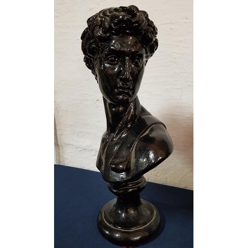 127 - Antique Style Bust of Young Man and Young Woman (Black Colour Plaster) (H:32cm each)