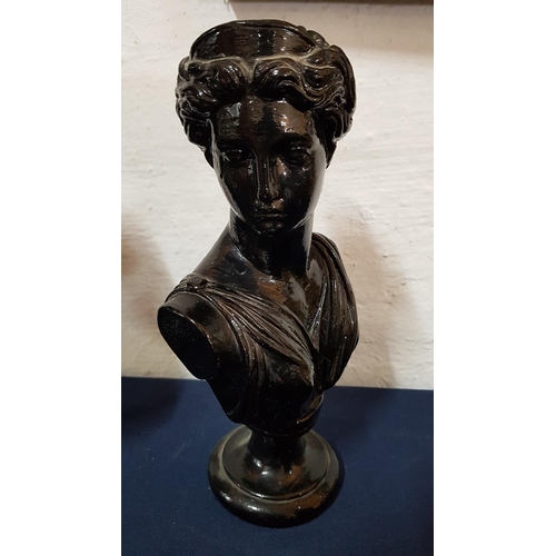 127 - Antique Style Bust of Young Man and Young Woman (Black Colour Plaster) (H:32cm each)