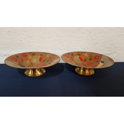 426 - Brass Decorative Bowls on Leg with Enameled Pattern (Ø24.5cm x H:7.5cm) and Brass Tray with Horse Pa... 