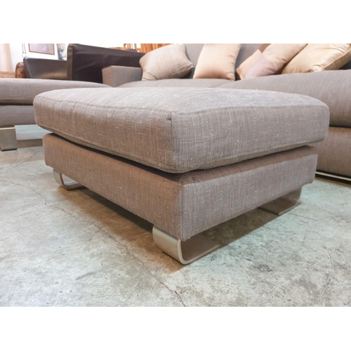 454 - Vibieffe Grey Fabric Modern, 3 - Seat Sofa with 2 x Matching Foot Stools / Puffes Over Stainless Ste... 