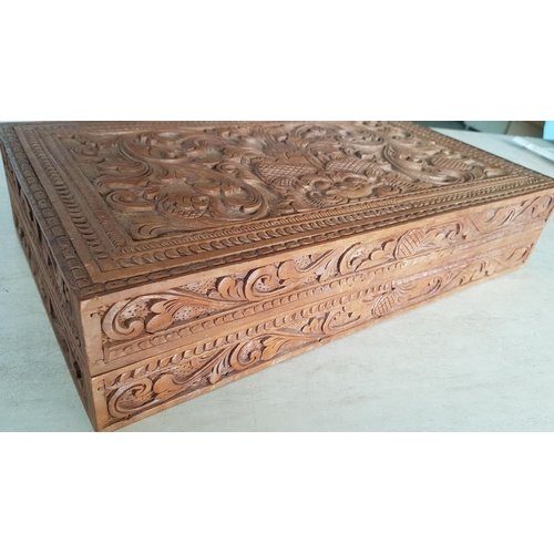 563 - Large Wooden Sculpted Jewellery Box (40 x 26 x 10cm)