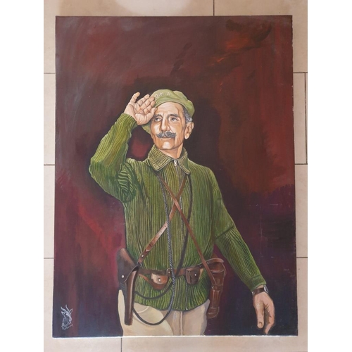 496 - Original Oil on Canvas of General Grivas, Signed 'Alyosha No Convoy', Approx. 76 x 102cm