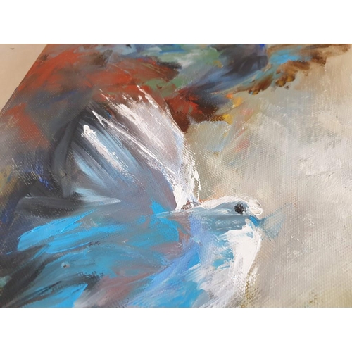 94 - Original Oil on Canvas of Abstract Pigeons in Flight by Katerina Deligeorgi, Overall 60 x 30cm