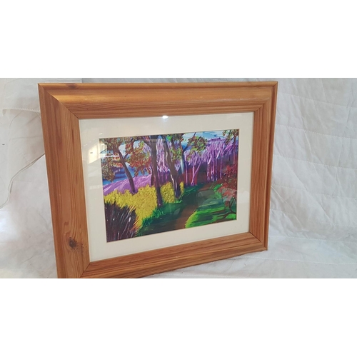 201 - Modern Abstract Forest Scene in Pastelsin Pine Frame