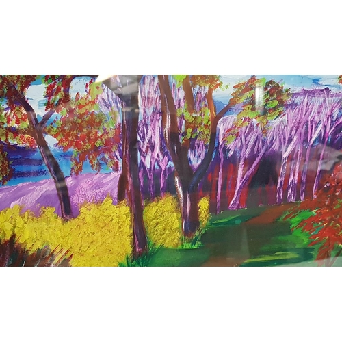 201 - Modern Abstract Forest Scene in Pastelsin Pine Frame