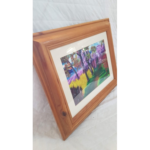 201 - Modern Abstract Forest Scene in Pastelsin Pine Frame