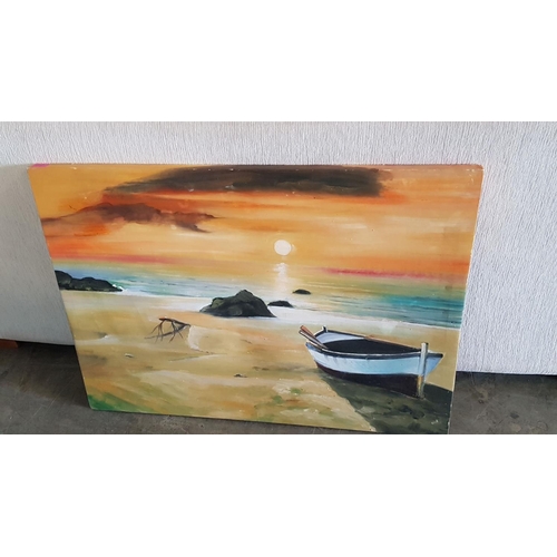 211 - Large Beach Sunset Picture Painting Acrylic on Canvas (Approx. 94 x 69cm)