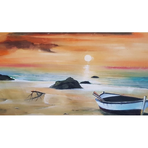 211 - Large Beach Sunset Picture Painting Acrylic on Canvas (Approx. 94 x 69cm)