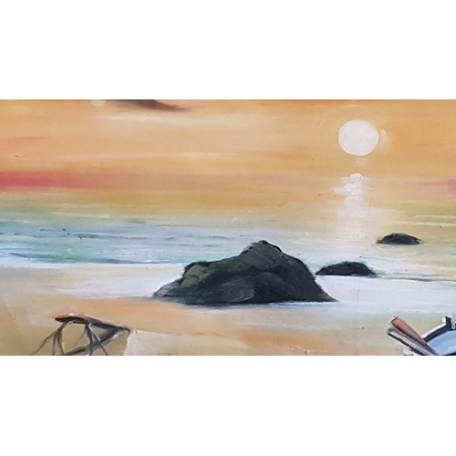 211 - Large Beach Sunset Picture Painting Acrylic on Canvas (Approx. 94 x 69cm)