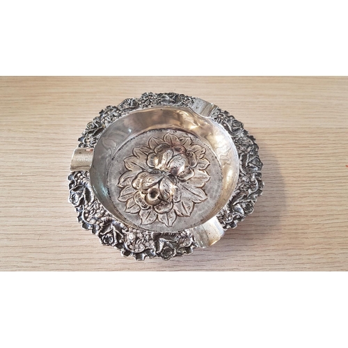 214 - Vintage Cypriot Solid Silver Hallmarked .830 Ashtray Floral Decoration, Total Weight 97.6grms