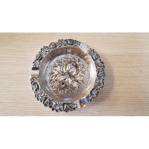 214 - Vintage Cypriot Solid Silver Hallmarked .830 Ashtray Floral Decoration, Total Weight 97.6grms