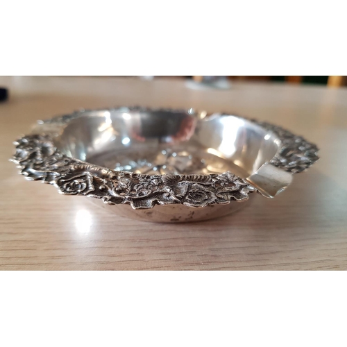 214 - Vintage Cypriot Solid Silver Hallmarked .830 Ashtray Floral Decoration, Total Weight 97.6grms