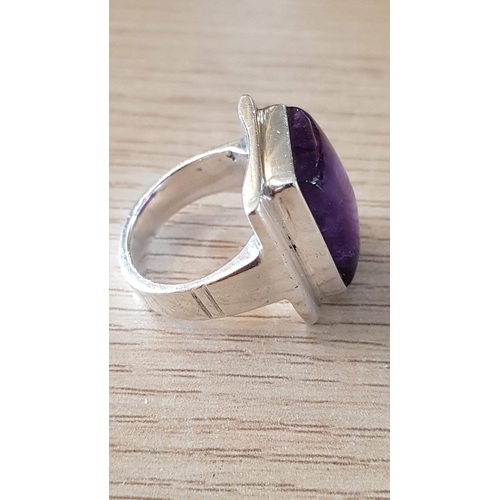 220 - .925 Hallmarked Solid Silver Ring with Large Rectangular Amethyst Stone, Total Weight 19.2grms