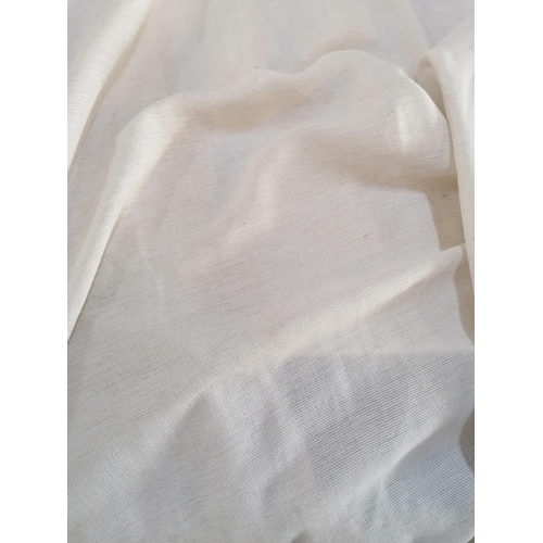 276 - 4 x White Sheer Net Curtains with Beige Stripe (90cm on Hem, L:250cm, Bottom W:250cm)