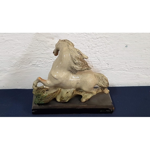 418 - Porcelain Figurines of Horse on Wooden Base