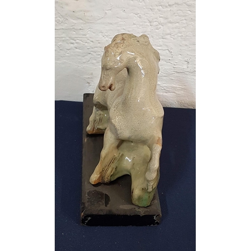 418 - Porcelain Figurines of Horse on Wooden Base