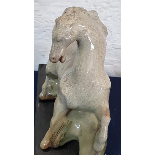 418 - Porcelain Figurines of Horse on Wooden Base