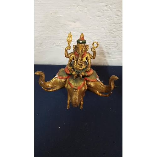 419 - Hindu Deities Metal Figurine (H:23cm and Wooden Figurine H:31cm)