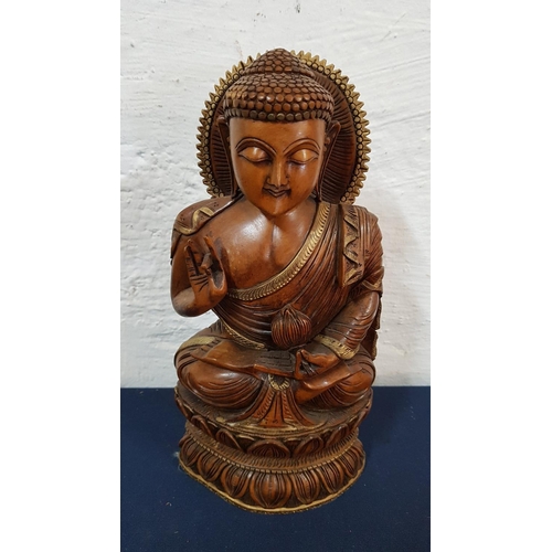 419 - Hindu Deities Metal Figurine (H:23cm and Wooden Figurine H:31cm)