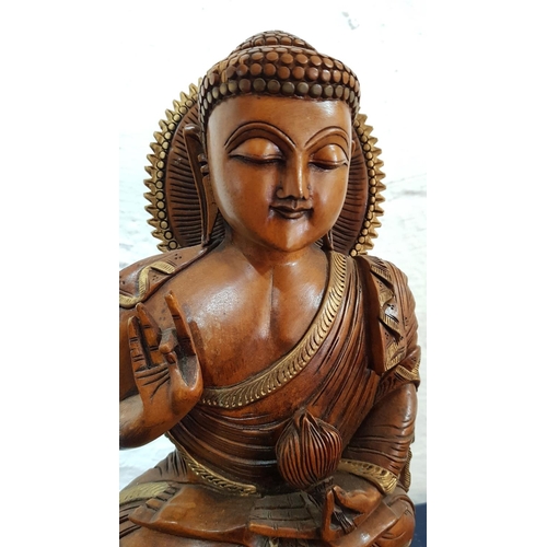 419 - Hindu Deities Metal Figurine (H:23cm and Wooden Figurine H:31cm)