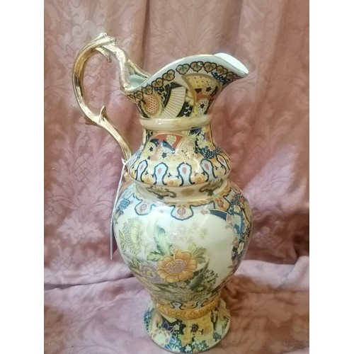 145 - 2 x Yang Design Hand Made Fine Porcelain Jugs with Flower Patterns and Gold Colour Trim (H:35cm)