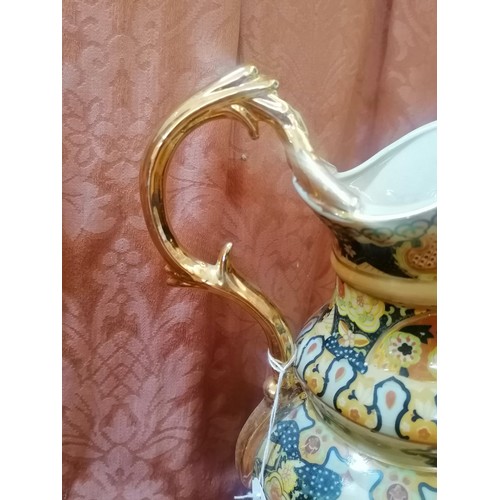 145 - 2 x Yang Design Hand Made Fine Porcelain Jugs with Flower Patterns and Gold Colour Trim (H:35cm)