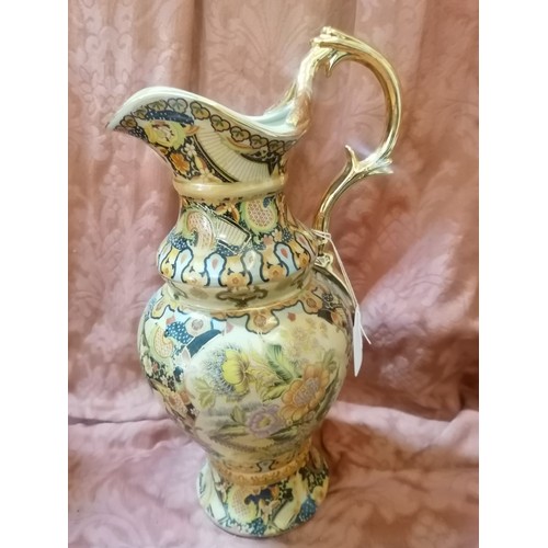 145 - 2 x Yang Design Hand Made Fine Porcelain Jugs with Flower Patterns and Gold Colour Trim (H:35cm)