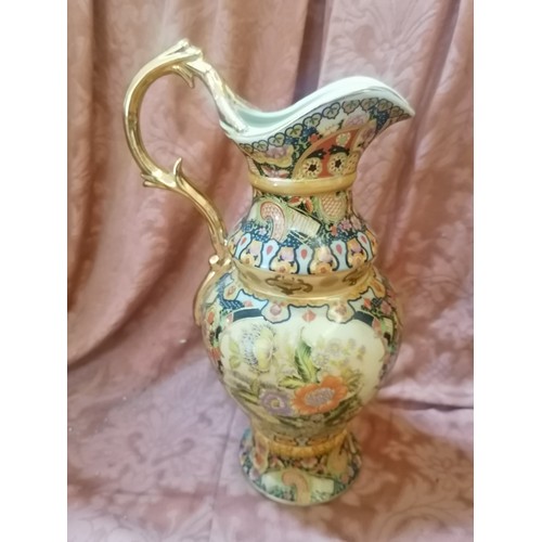 145 - 2 x Yang Design Hand Made Fine Porcelain Jugs with Flower Patterns and Gold Colour Trim (H:35cm)