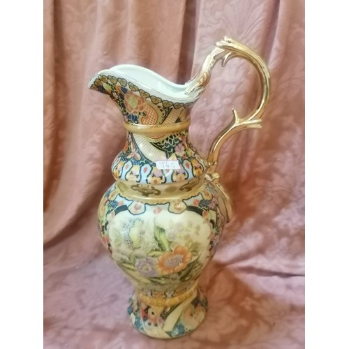 145 - 2 x Yang Design Hand Made Fine Porcelain Jugs with Flower Patterns and Gold Colour Trim (H:35cm)