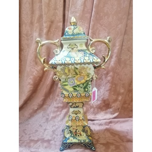 146 - Yang Designed Hand Made Fine Porcelain Lidded Urn with Flower Pattern and Gold Colour Trim (H:45cm)