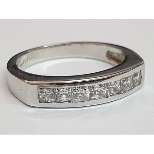 3 - 18ct White Gold Ring Set With 7 x Princess Cut Cubic Zirconia, Total Weight Approx. 4.3g, Size L/M