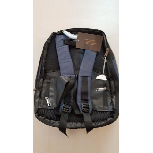 82 - Anti Theft Travel / Laptop Backpack with USB Charging, Earphone, Interface, Waterproof, Blue / Black