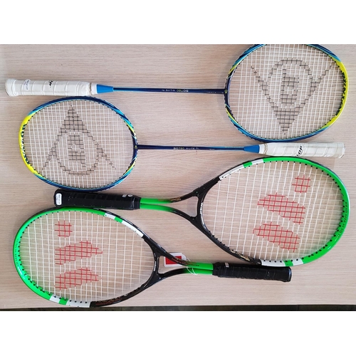 446 - Pair of Badminton Rackets (Dunlop Biotec, X-Lite), Together with a Pair of Tennis Rackets (Wish 2599... 