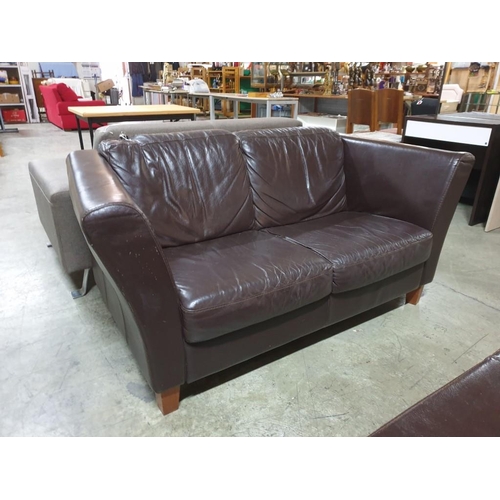 448 - Dark Brown Leatherette 2 - Seater Sofa with High Arms, Over Wooden Feet (H:75cm x W:88cm x L:168cm)