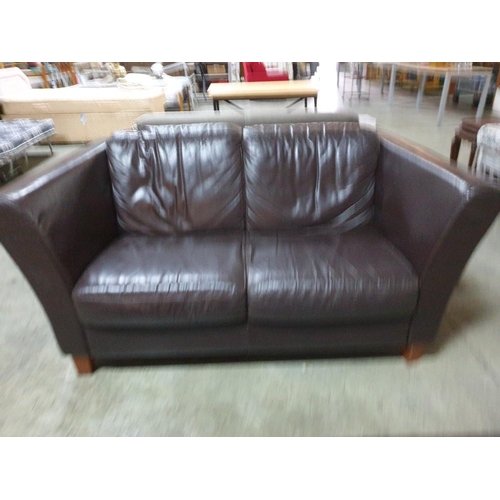 448 - Dark Brown Leatherette 2 - Seater Sofa with High Arms, Over Wooden Feet (H:75cm x W:88cm x L:168cm)